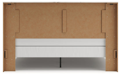 Lawroy King Panel Bed with Mirrored Dresser and Chest in Light Natural from Ashley - Luna Furniture