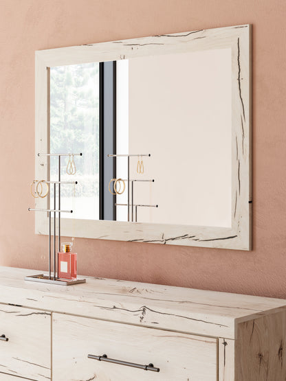 Lawroy King Panel Bed with Mirrored Dresser and Chest in Light Natural from Ashley - Luna Furniture
