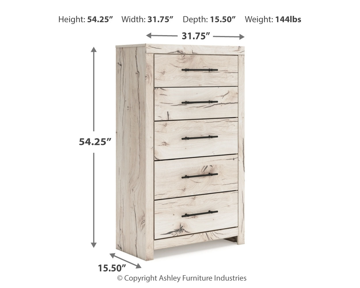 Lawroy King Panel Bed with Mirrored Dresser and Chest in Light Natural from Ashley - Luna Furniture