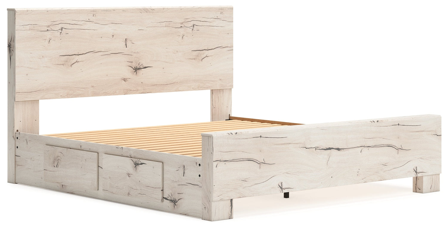 Lawroy King Panel Bed with Mirrored Dresser and Nightstand in Light Natural from Ashley - Luna Furniture