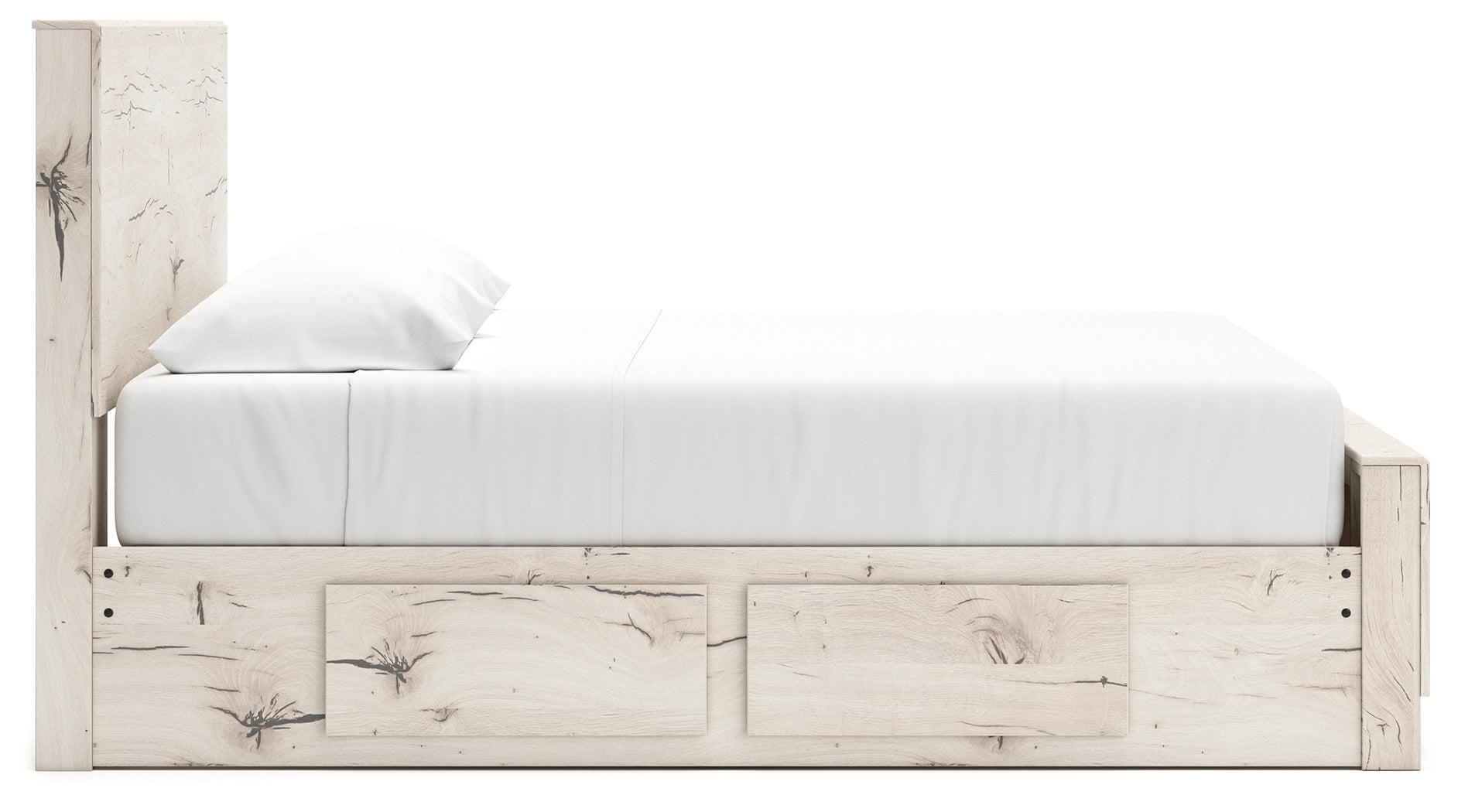 Lawroy King Panel Bed with Mirrored Dresser and Nightstand in Light Natural from Ashley - Luna Furniture