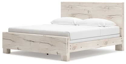 Lawroy King Panel Bed with Mirrored Dresser, Chest and Nightstand in Light Natural from Ashley - Luna Furniture