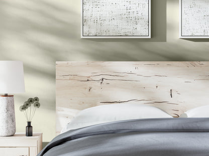 Lawroy King Panel Bed with Mirrored Dresser, Chest and Nightstand in Light Natural from Ashley - Luna Furniture