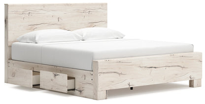 Lawroy King Panel Bed with Mirrored Dresser in Light Natural from Ashley - Luna Furniture