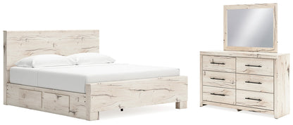 Lawroy King Panel Bed with Mirrored Dresser in Light Natural from Ashley - Luna Furniture