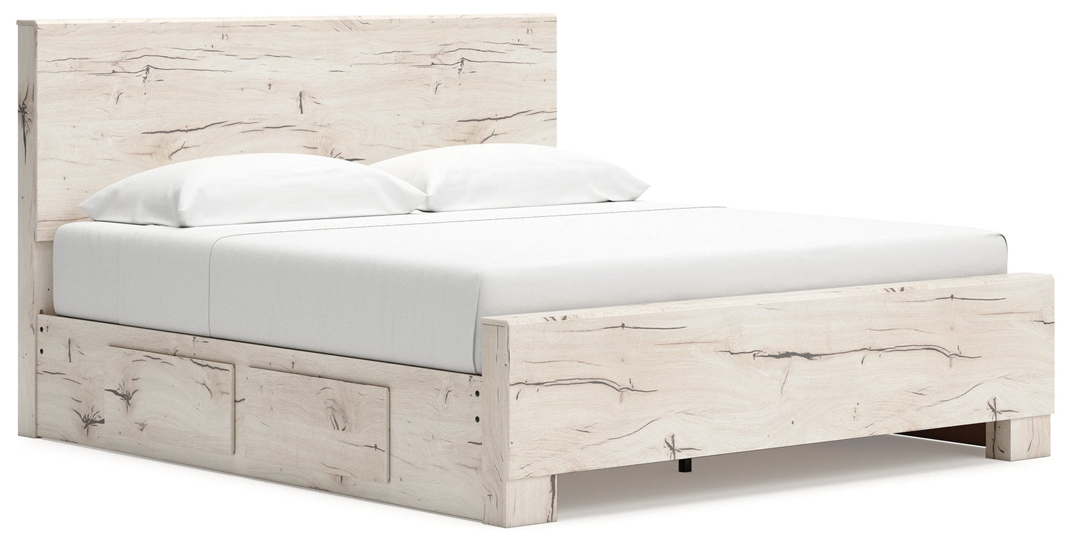 Lawroy King Panel Bed with Mirrored Dresser in Light Natural from Ashley - Luna Furniture