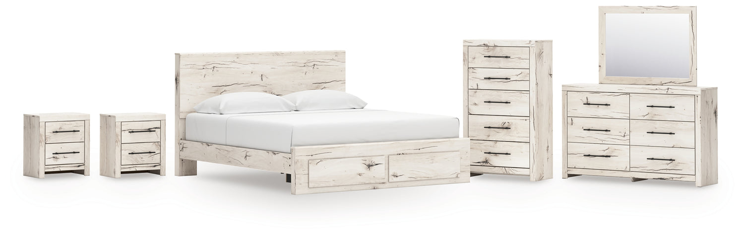 Lawroy King Panel Storage Bed, Dresser, Mirror, Chest and 2 Nightstands - B2310B45