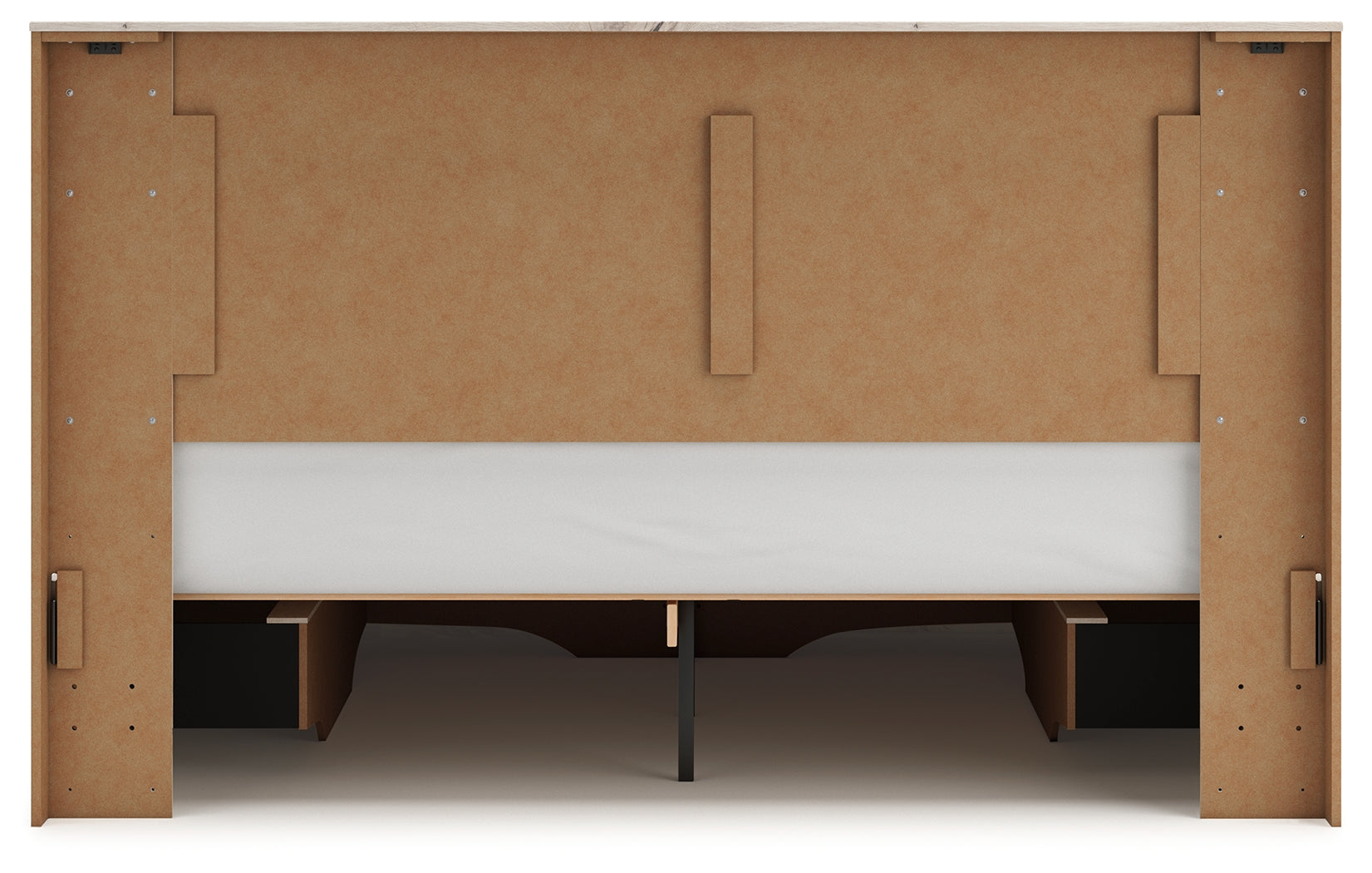 Lawroy King Panel Storage Bed with Mirrored Dresser and Nightstand in Light Natural from Ashley - Luna Furniture