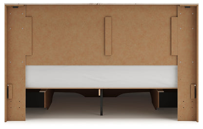 Lawroy King Panel Storage Bed with Mirrored Dresser and Nightstand in Light Natural from Ashley - Luna Furniture
