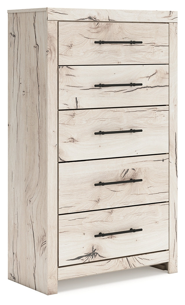 Lawroy King Panel Storage Bed with Mirrored Dresser, Chest and Nightstand in Light Natural from Ashley - Luna Furniture