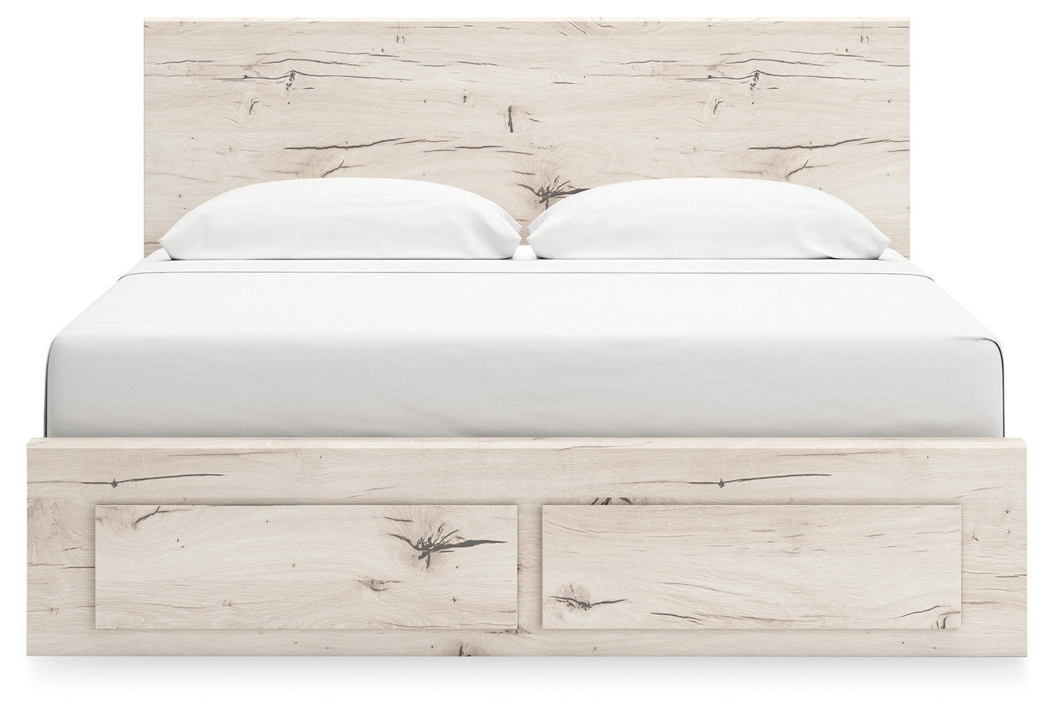Lawroy King Panel Storage Bed with Mirrored Dresser, Chest and Nightstand in Light Natural from Ashley - Luna Furniture