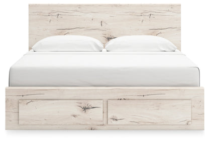 Lawroy King Panel Storage Bed with Mirrored Dresser, Chest and Nightstand in Light Natural from Ashley - Luna Furniture