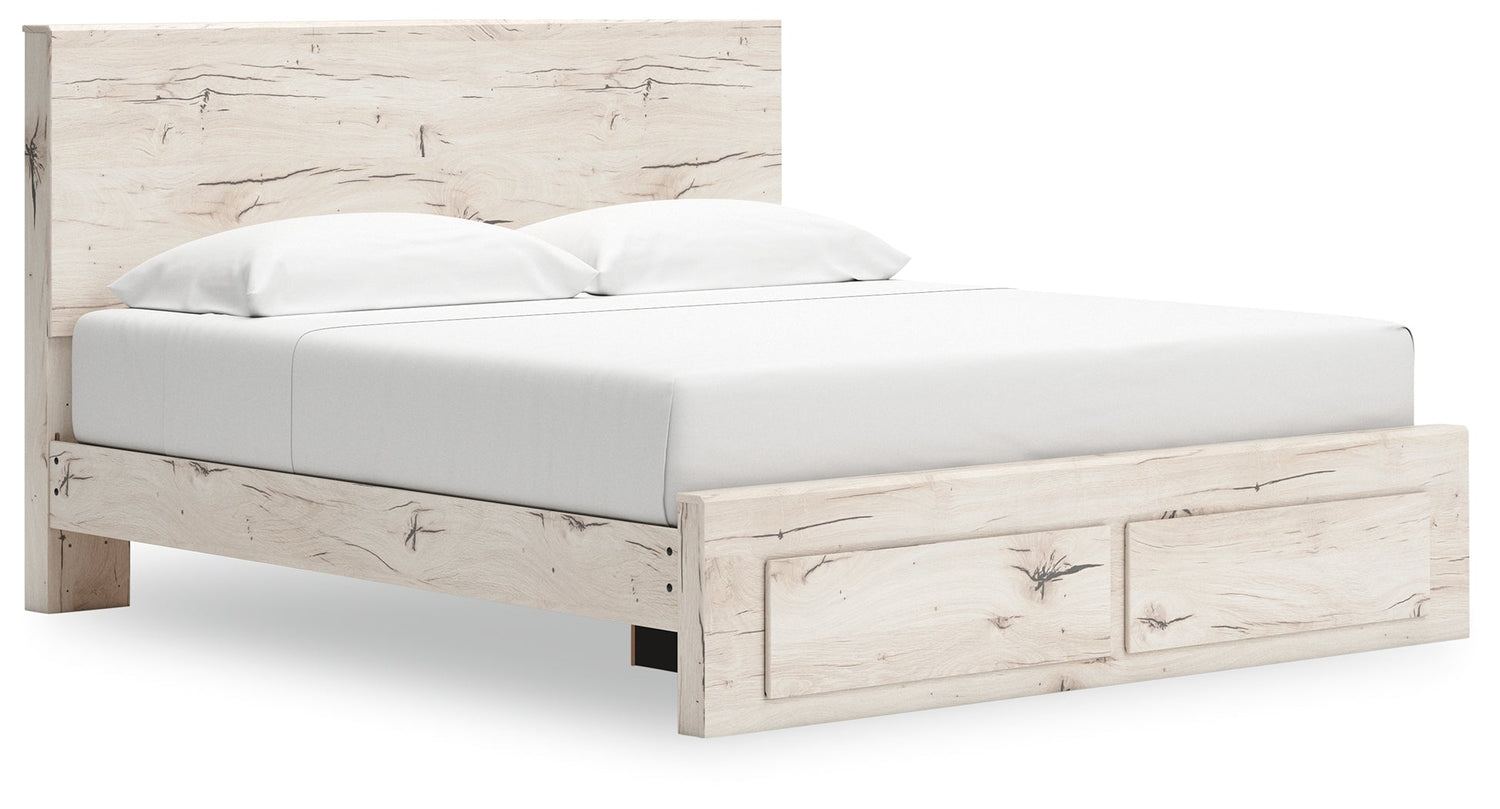 Lawroy King Panel Storage Bed with Mirrored Dresser, Chest and Nightstand in Light Natural from Ashley - Luna Furniture