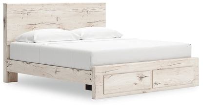 Lawroy King Panel Storage Bed with Mirrored Dresser, Chest and Nightstand in Light Natural from Ashley - Luna Furniture