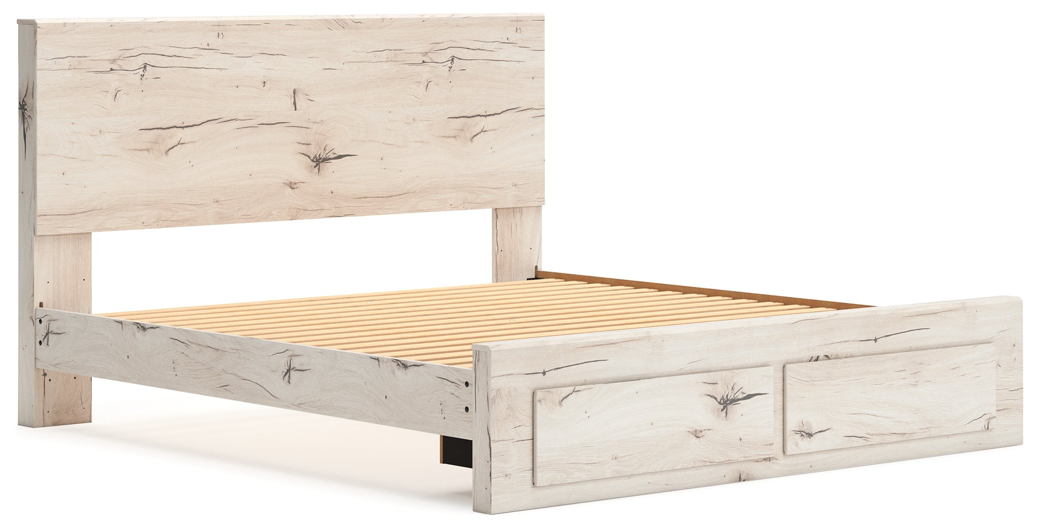 Lawroy King Panel Storage Bed with Mirrored Dresser, Chest and Nightstand in Light Natural from Ashley - Luna Furniture