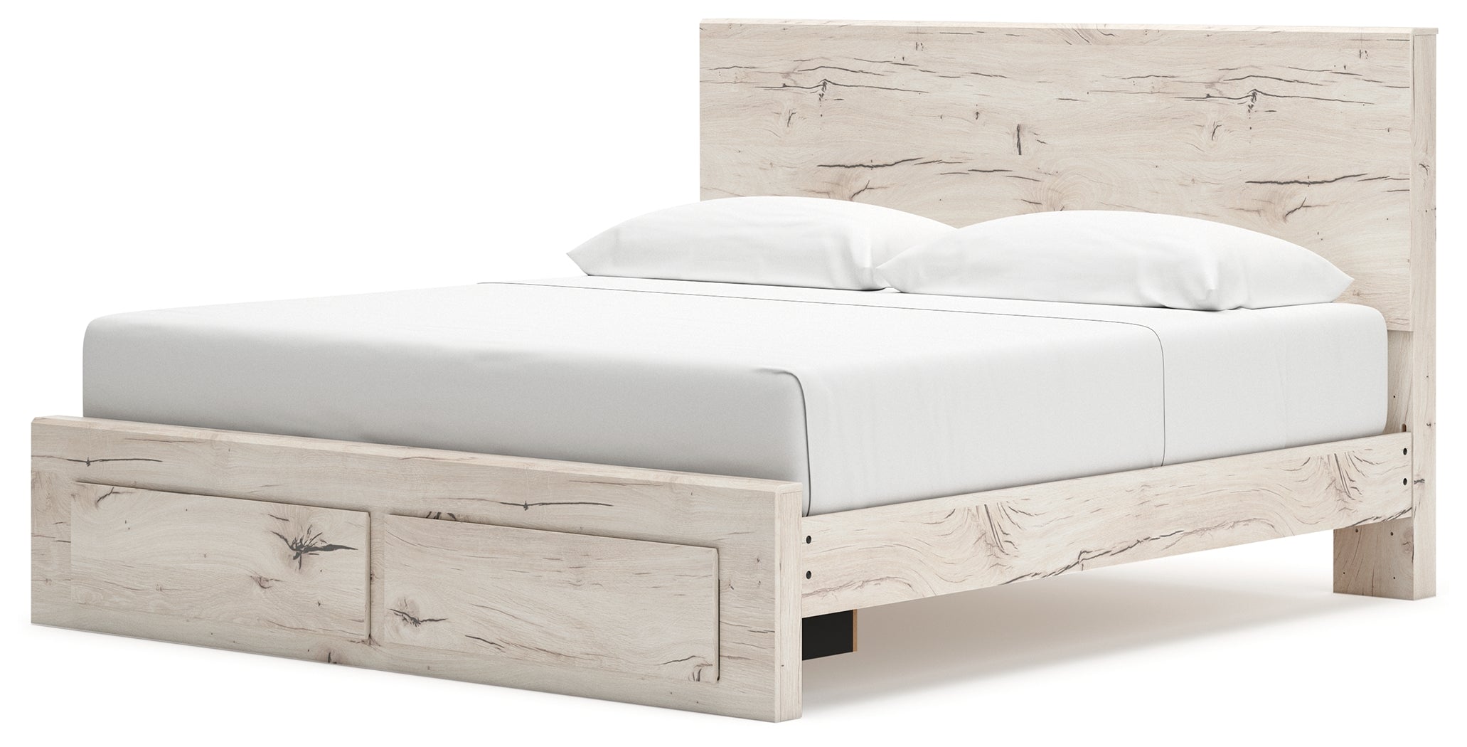 Lawroy King Panel Storage Bed with Mirrored Dresser, Chest and Nightstand in Light Natural from Ashley - Luna Furniture