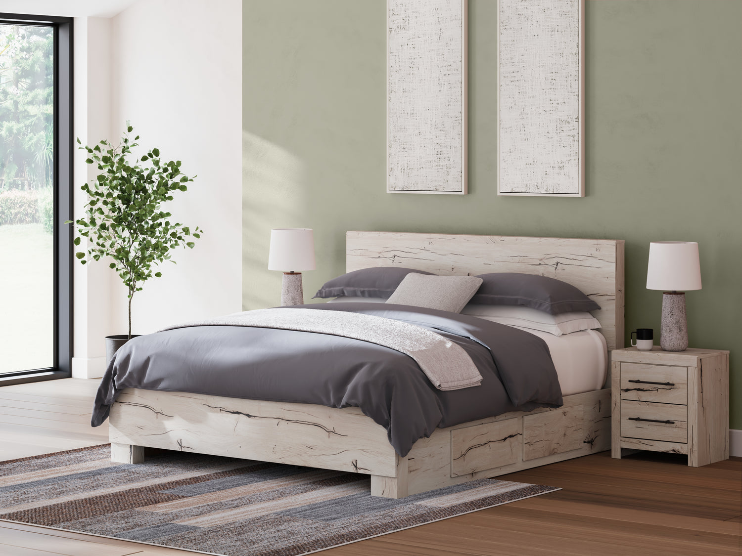 Lawroy Light Natural King Panel Bed with Storage - B2310B13