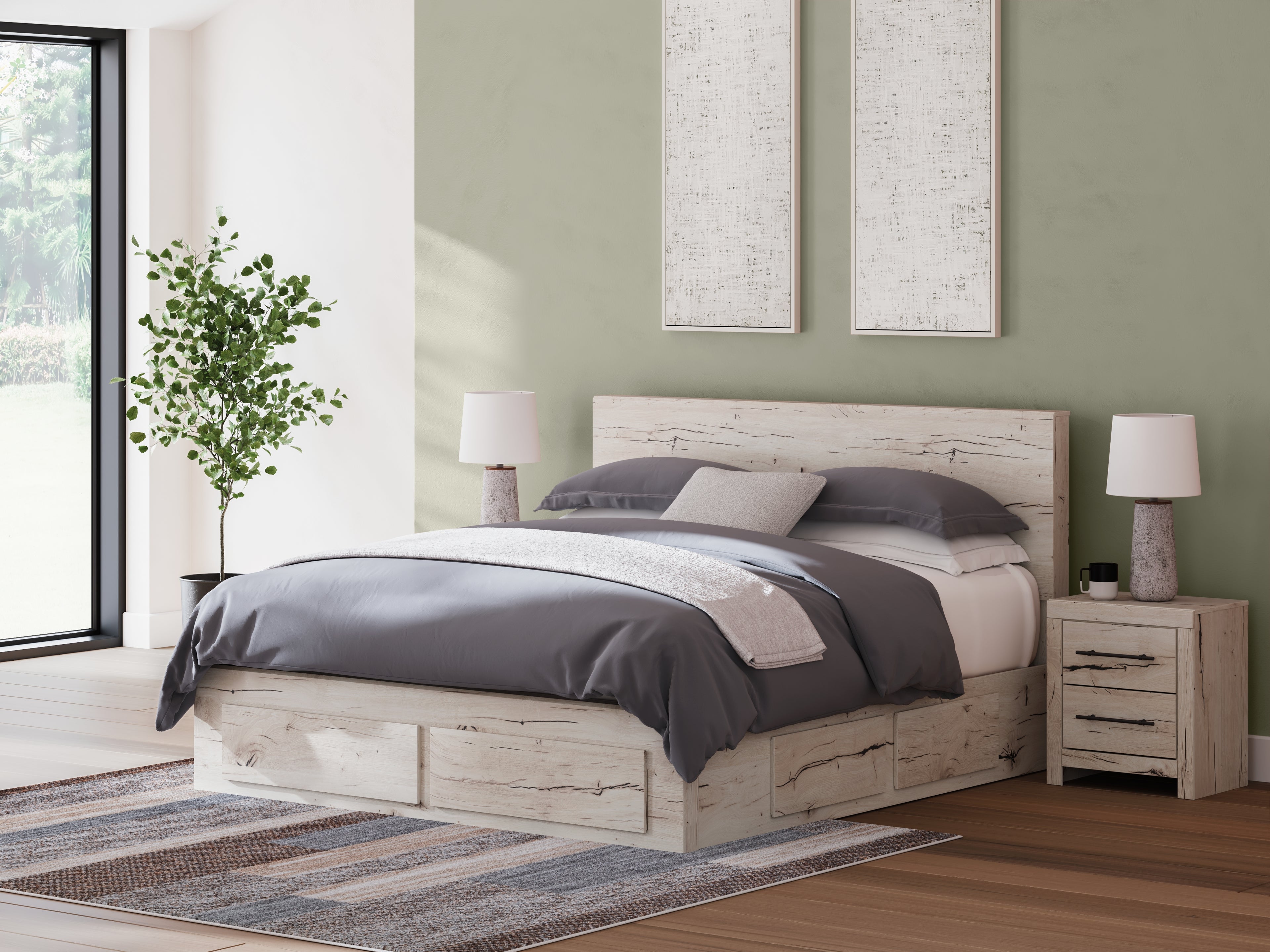 Lawroy Light Natural King Panel Storage Bed - B2310B14