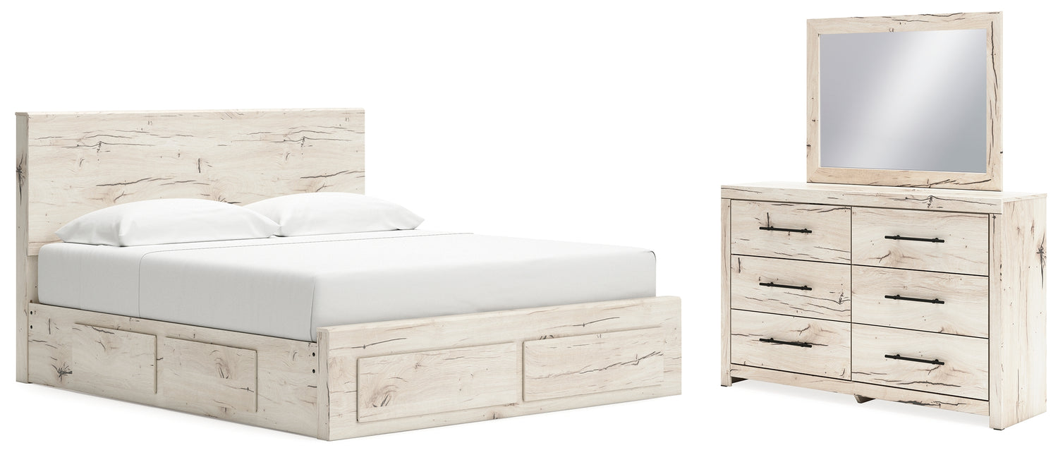 Lawroy Light Natural King Panel Storage Bed, Dresser and Mirror - B2310B35