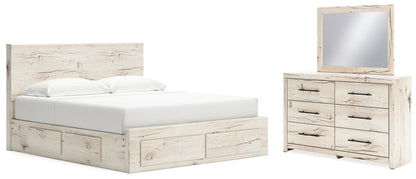Lawroy Light Natural King Panel Storage Bed, Dresser and Mirror - B2310B35