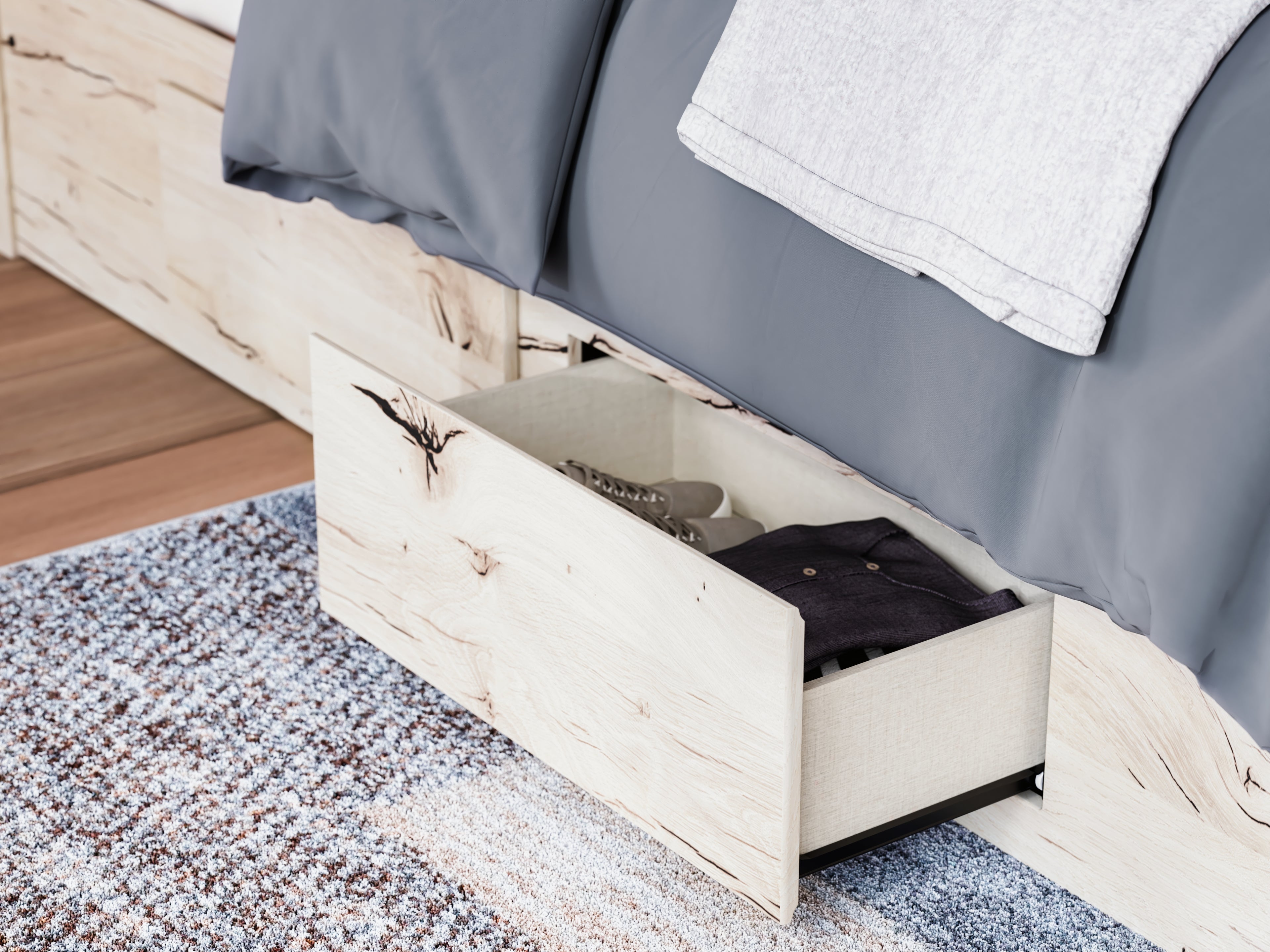 Lawroy Light Natural Queen Panel Bed with Storage - B2310B6