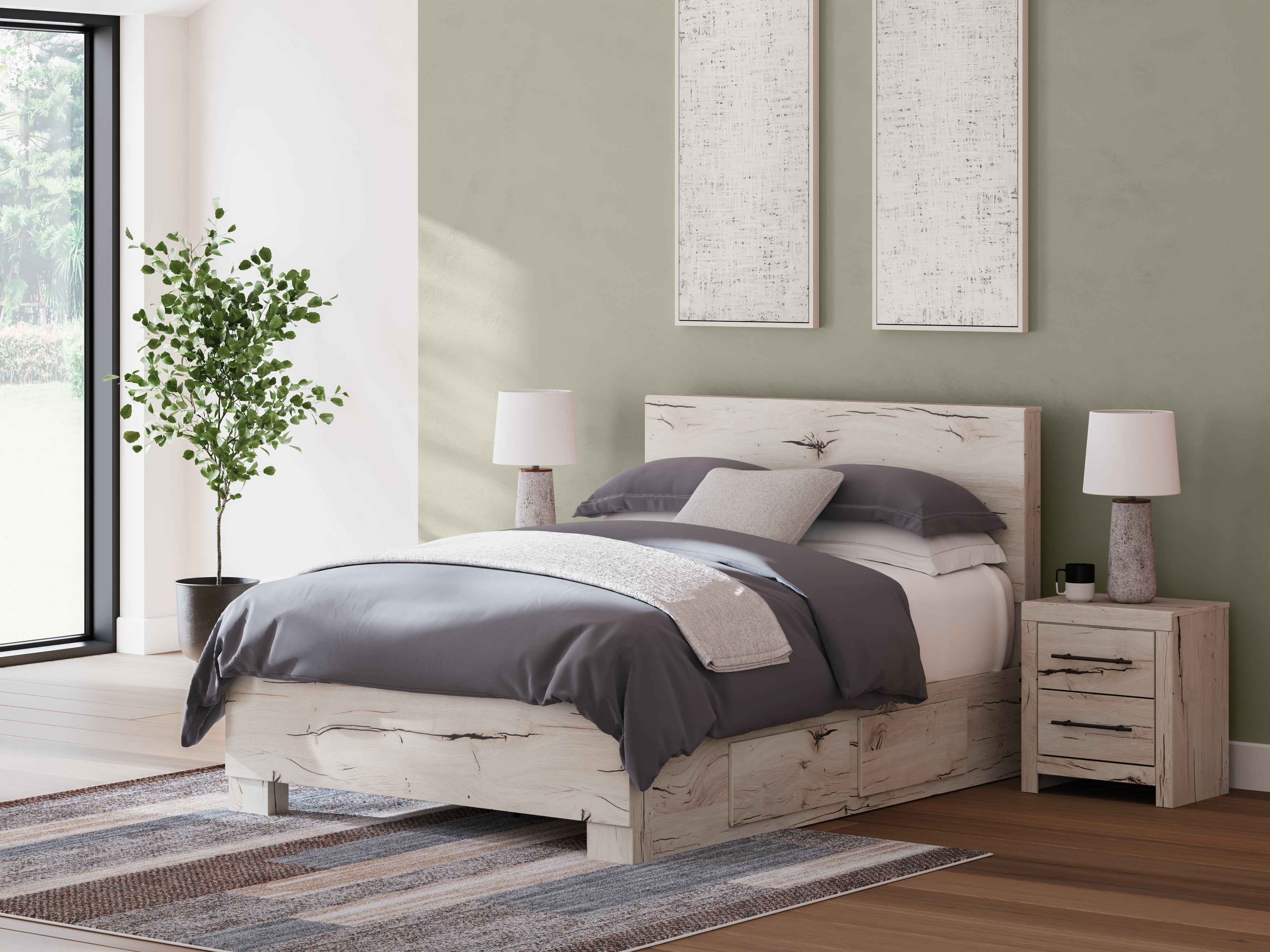 Lawroy Light Natural Queen Panel Bed with Storage - B2310B6