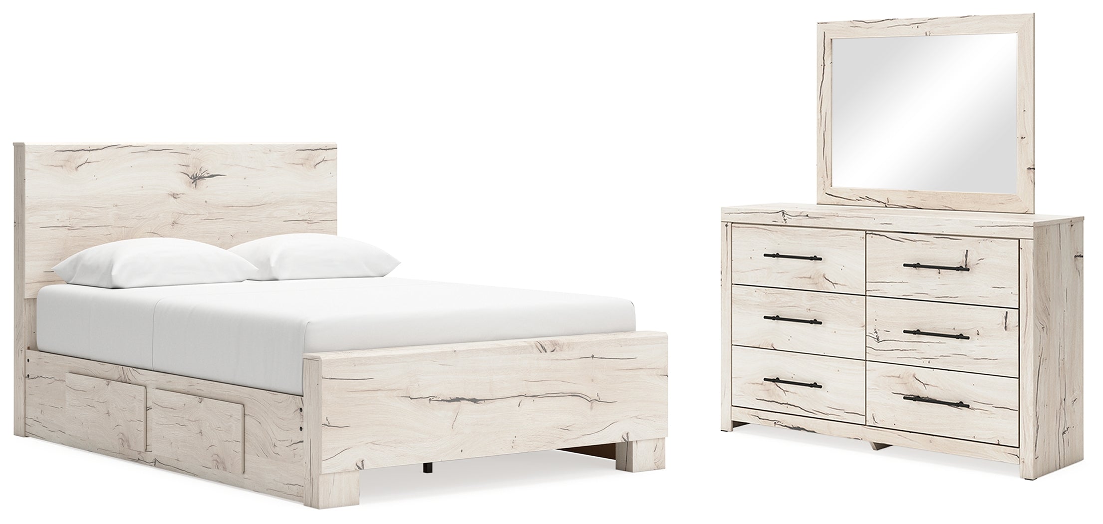 Lawroy Light Natural Queen Panel Bed with Storage, Dresser and Mirror - B2310B29