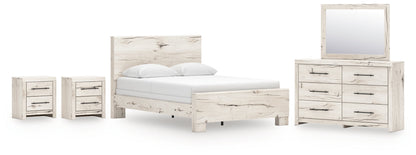 Lawroy Queen Panel Bed with Mirrored Dresser and 2 Nightstands in Light Natural from Ashley - Luna Furniture