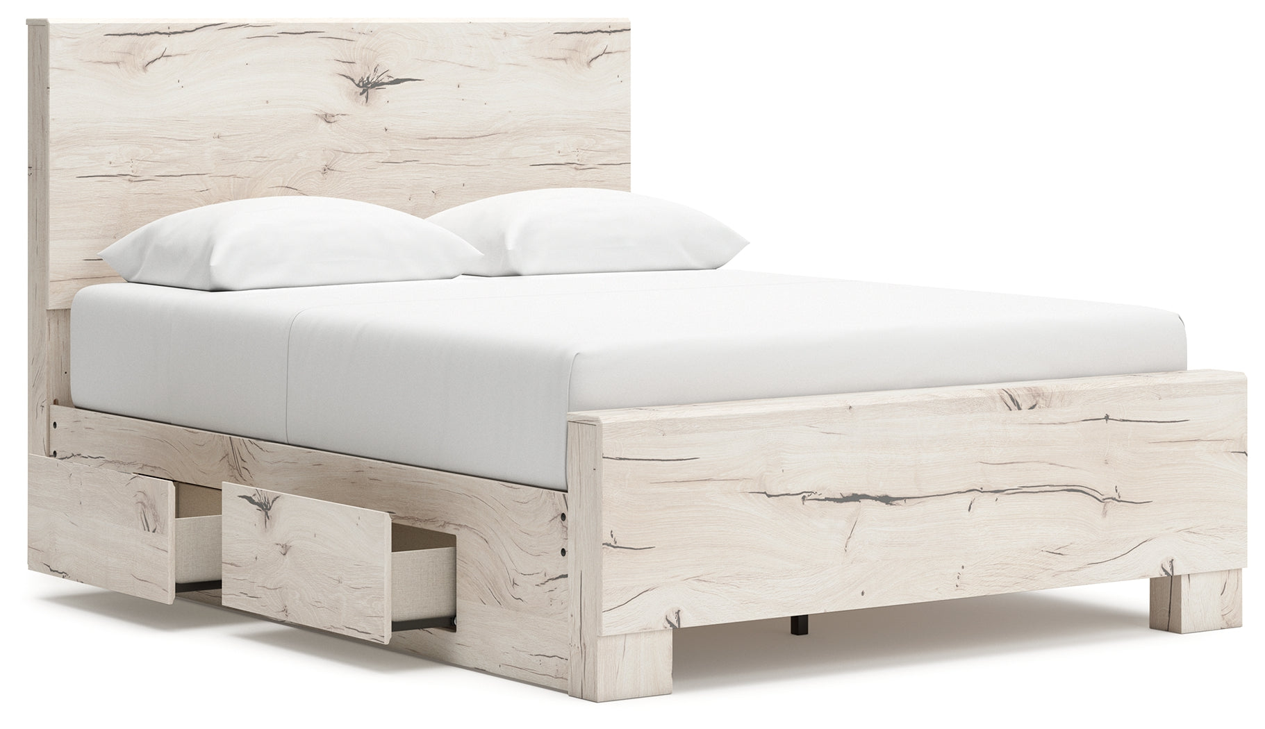 Lawroy Queen Panel Bed with Mirrored Dresser and Nightstand in Light Natural from Ashley - Luna Furniture
