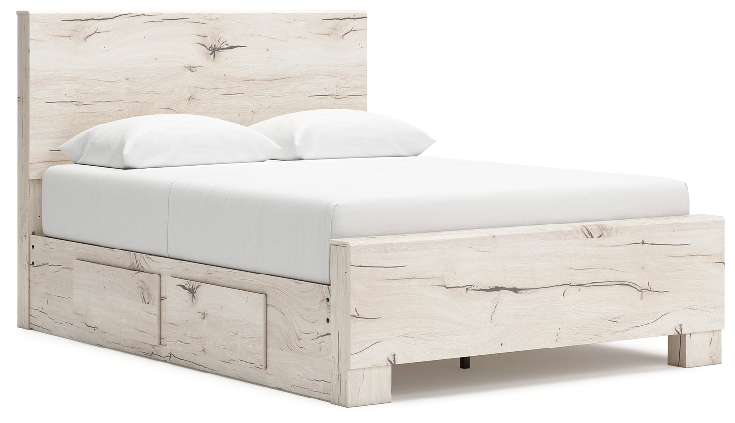 Lawroy Queen Panel Bed with Mirrored Dresser and Nightstand in Light Natural from Ashley - Luna Furniture