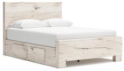 Lawroy Queen Panel Bed with Mirrored Dresser and Nightstand in Light Natural from Ashley - Luna Furniture