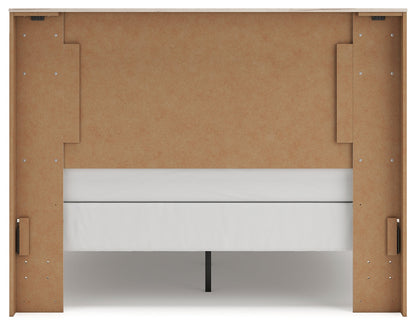 Lawroy Queen Panel Bed with Mirrored Dresser, Chest and Nightstand in Light Natural from Ashley - Luna Furniture