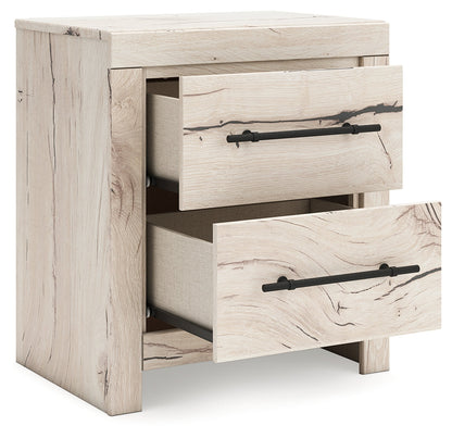 Lawroy Queen Panel Bed with Mirrored Dresser, Chest and Nightstand in Light Natural from Ashley - Luna Furniture
