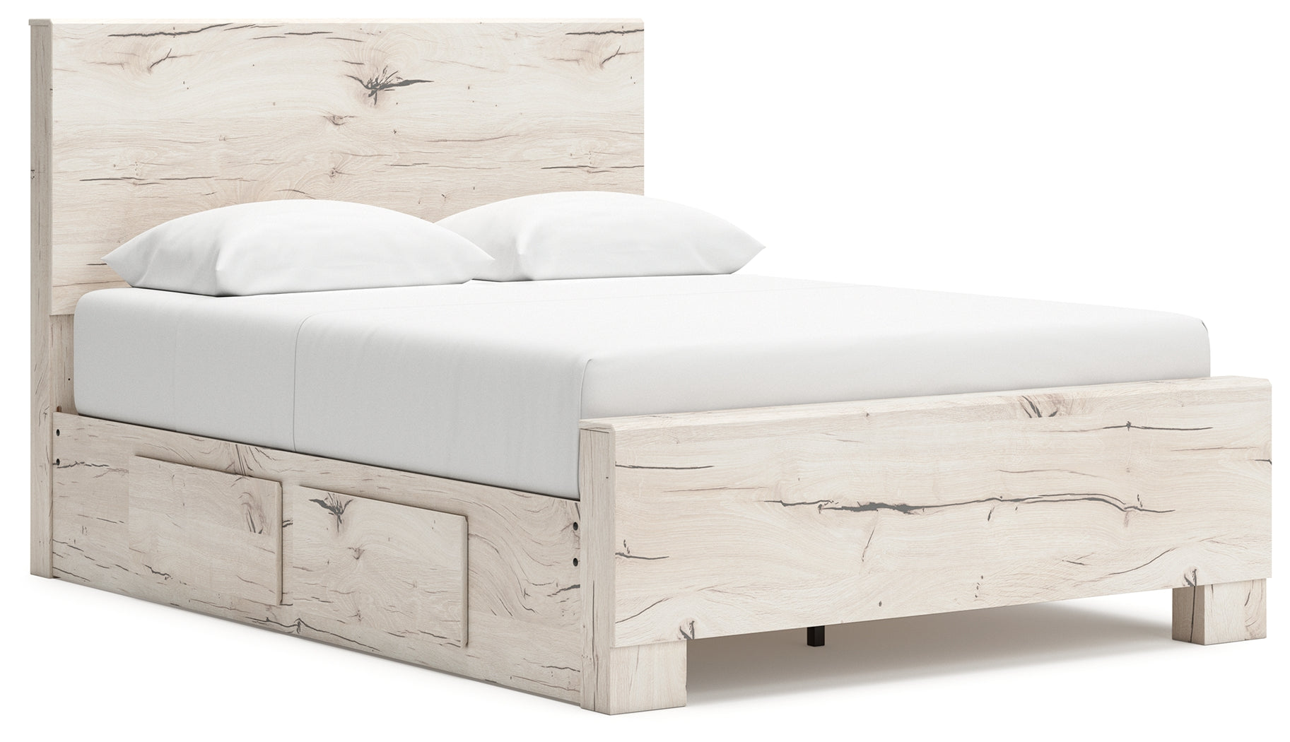 Lawroy Queen Panel Bed with Mirrored Dresser in Light Natural from Ashley - Luna Furniture