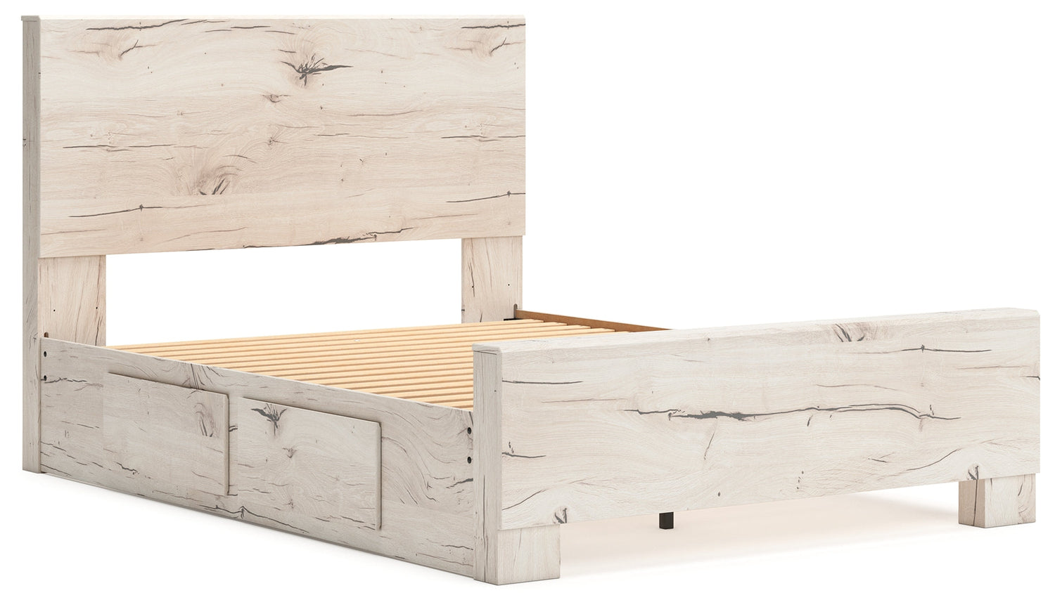 Lawroy Queen Panel Bed with Mirrored Dresser in Light Natural from Ashley - Luna Furniture