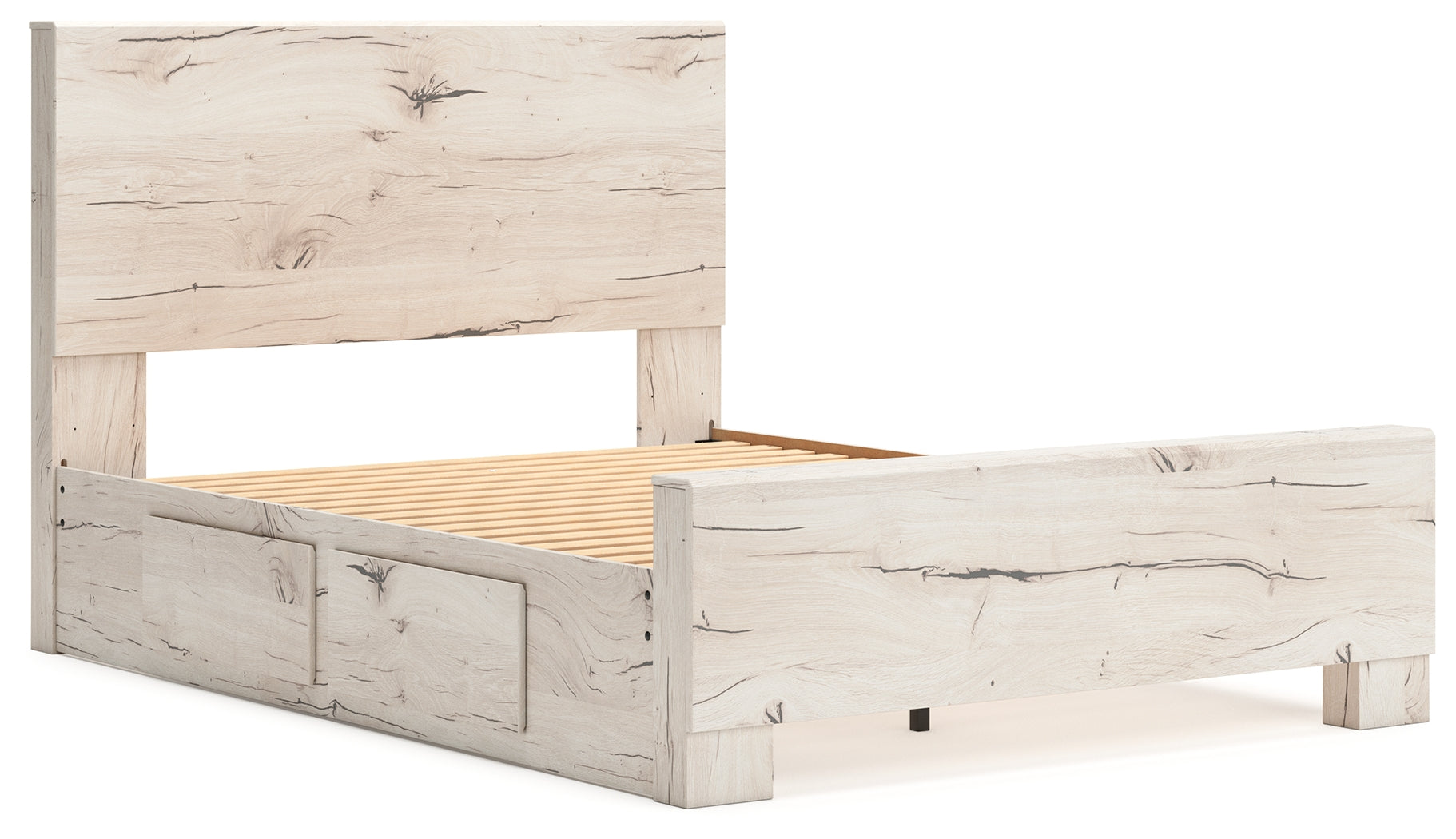 Lawroy Queen Panel Bed with Mirrored Dresser in Light Natural from Ashley - Luna Furniture