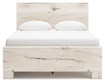 Lawroy Queen Panel Bed with Mirrored Dresser in Light Natural from Ashley - Luna Furniture