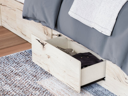 Lawroy Queen Panel Bed with Mirrored Dresser in Light Natural from Ashley - Luna Furniture