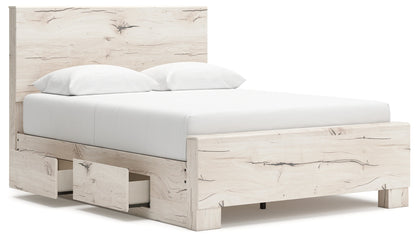 Lawroy Queen Panel Bed with Mirrored Dresser in Light Natural from Ashley - Luna Furniture