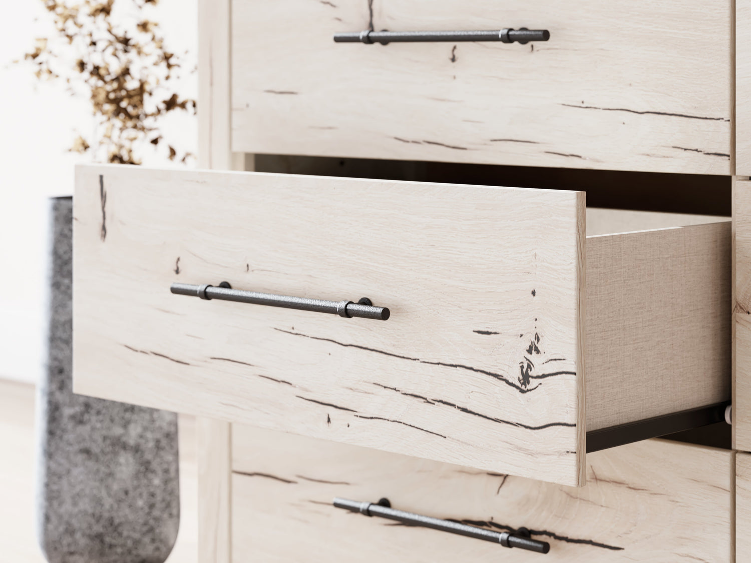 Lawroy Queen Panel Storage Bed with Dresser and 2 Nightstands in Light Natural from Ashley - Luna Furniture