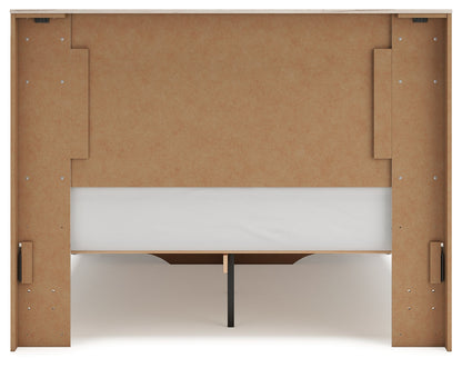 Lawroy Queen Panel Storage Bed with Mirrored Dresser and Chest in Light Natural from Ashley - Luna Furniture
