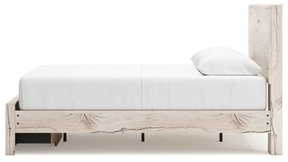 Lawroy Queen Panel Storage Bed with Mirrored Dresser and Chest in Light Natural from Ashley - Luna Furniture