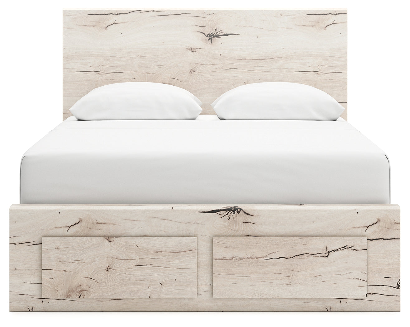 Lawroy Queen Panel Storage Bed with Mirrored Dresser, Chest and 2 Nightstands in Light Natural from Ashley - Luna Furniture