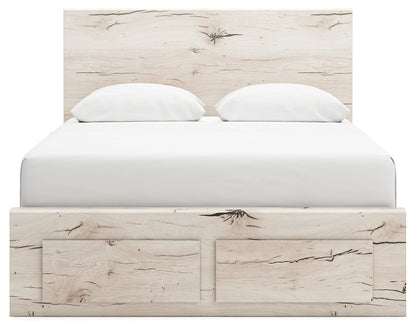 Lawroy Queen Panel Storage Bed with Mirrored Dresser, Chest and 2 Nightstands in Light Natural from Ashley - Luna Furniture