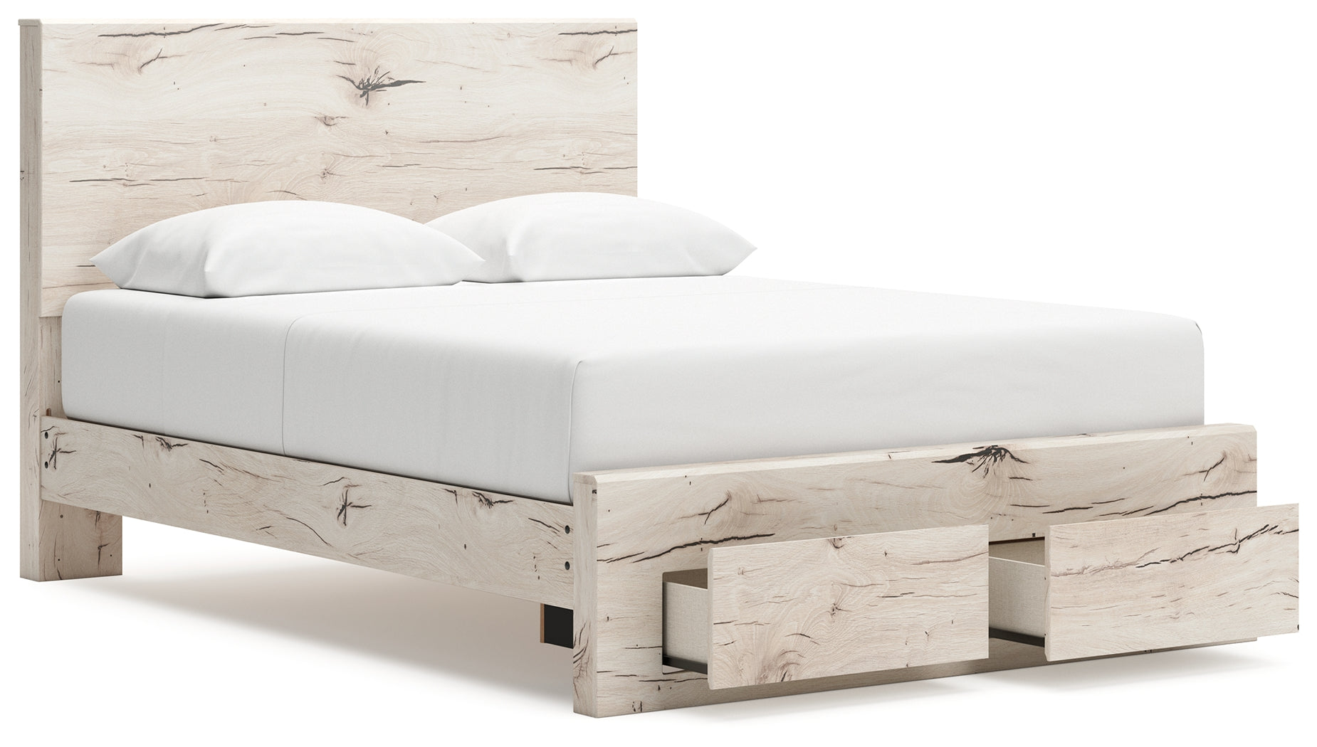Lawroy Queen Panel Storage Bed with Mirrored Dresser, Chest and 2 Nightstands in Light Natural from Ashley - Luna Furniture