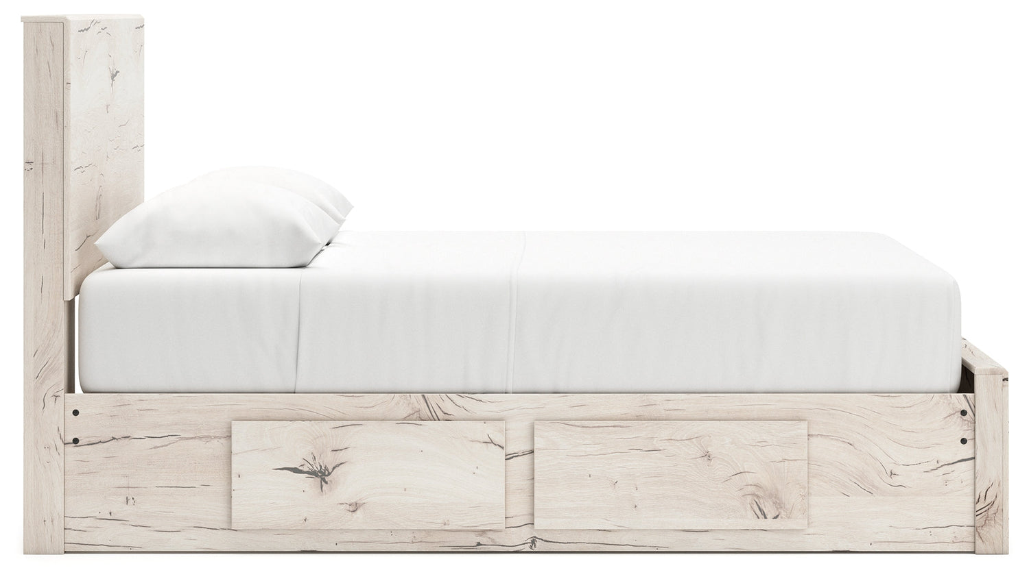 Lawroy Queen Panel Storage Bed with Mirrored Dresser in Light Natural from Ashley - Luna Furniture