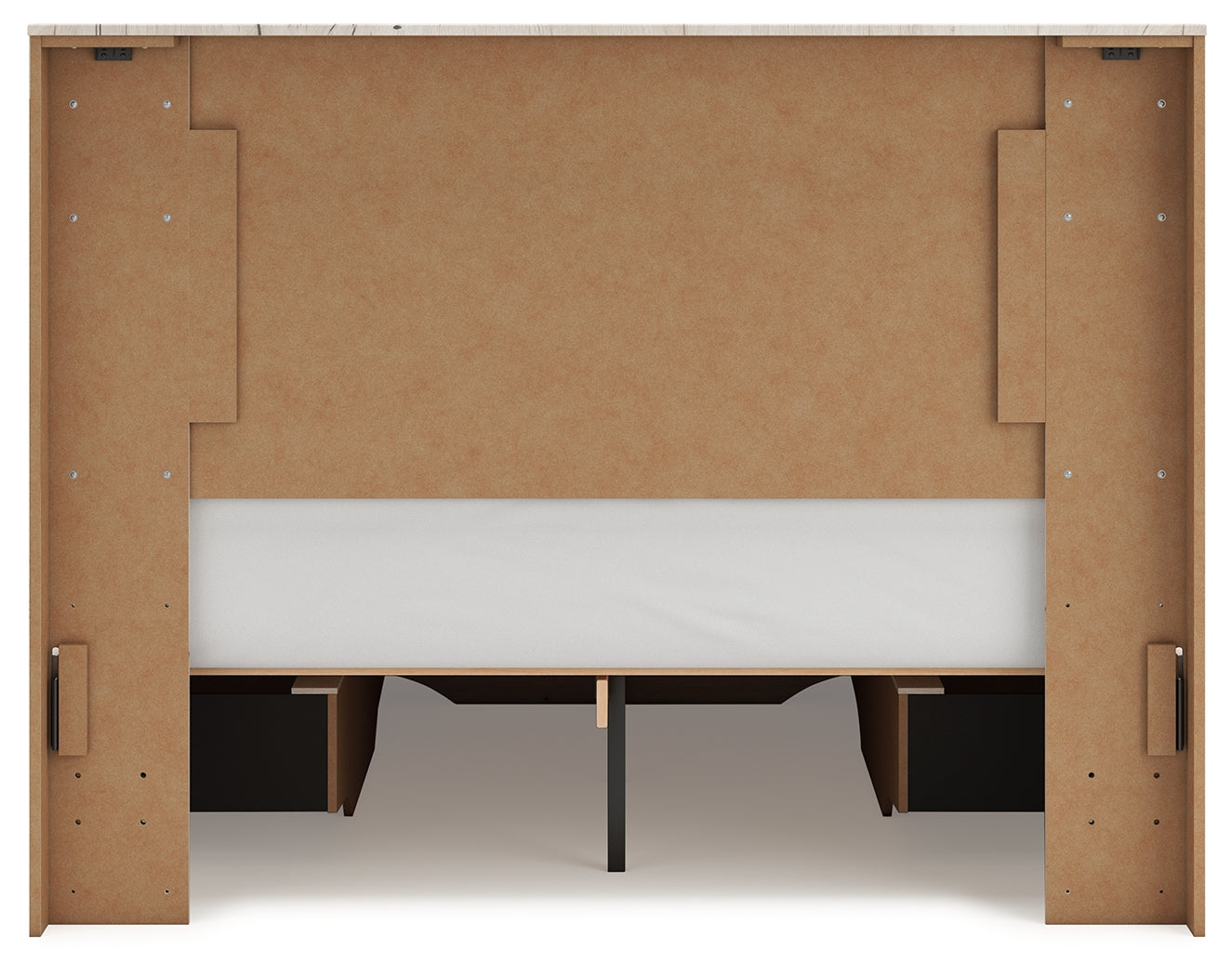 Lawroy Queen Panel Storage Bed with Mirrored Dresser in Light Natural from Ashley - Luna Furniture