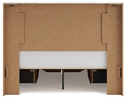 Lawroy Queen Panel Storage Bed with Mirrored Dresser in Light Natural from Ashley - Luna Furniture
