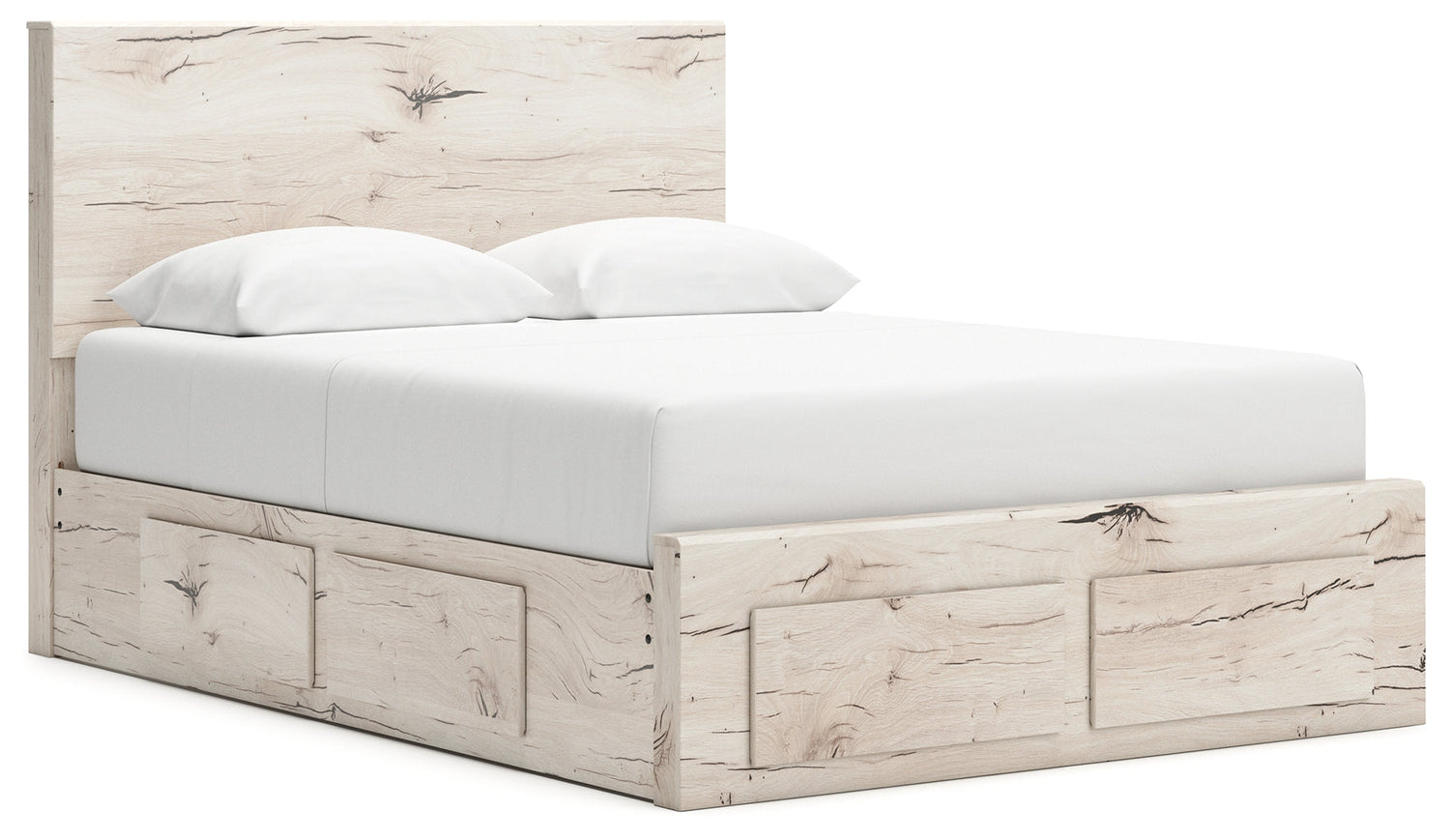 Lawroy Queen Panel Storage Bed with Mirrored Dresser in Light Natural from Ashley - Luna Furniture