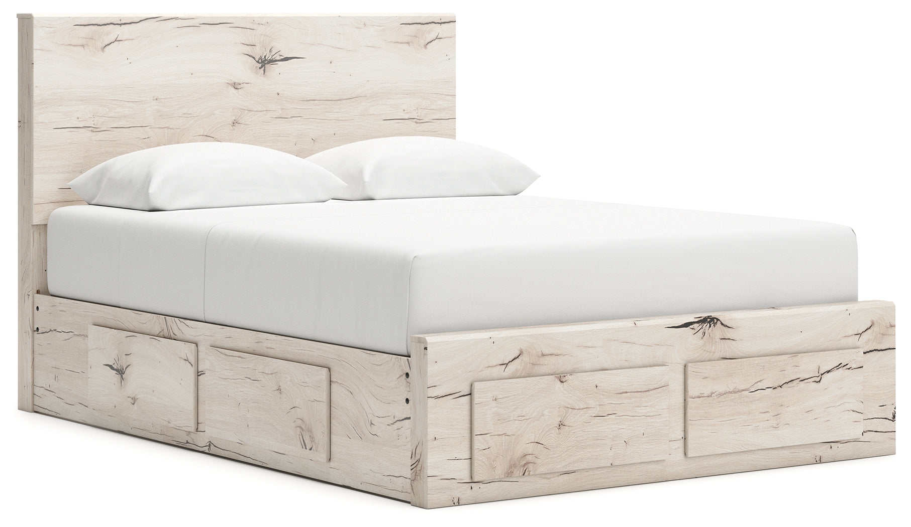 Lawroy Queen Panel Storage Bed with Mirrored Dresser in Light Natural from Ashley - Luna Furniture
